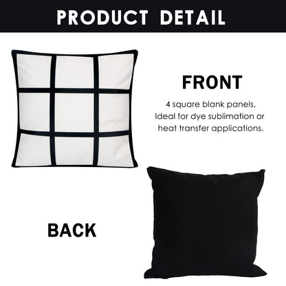 MAIKESUB 4 Pcs Sublimation Blank Lattice Pillow Cases Cushion Cover Throw Pillow Covers for Sublimation Printing 15.7 x 15.7 Inch with Invisible Zippers DIY No Pillow Insert 9 Panel