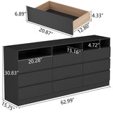 STIKELY 9 Drawer Dresser for Bedroom with Power Outlet and LED Light, Black Dresser Chest of Drawers for Closet, Modern Dressers Organizer Cabinet for Living Room, Entryway, Hallway STIKELY