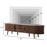 69" Mid Century Modern TV Stand with Charging Station, Farmhouse Curved Round Edge TV and Media Console Table with Drawer and Shelf, Fluted Entertainment Center for Living Room, Bedroom, Walnut Alohappy