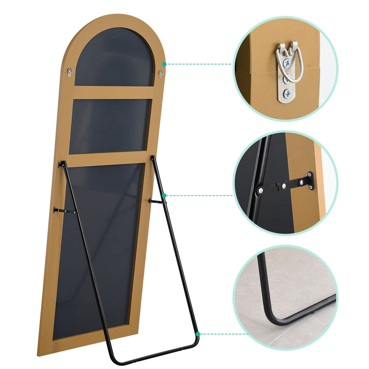 PexFix Arched Full Length Mirror 65''x22'' Arched Wall Mirror Floor Mirror with Stand Full Body Mirror with Gold Wood Frame PexFix