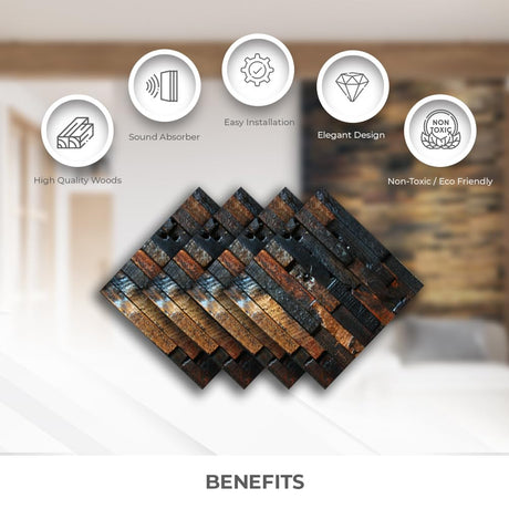 Acepunch 6 Finland 3D Wooden Wall Art Panel Home Decorative Sound Absorbing Dampening Tile Soundproofing Acoustic Music Insulator Noise reduction Office Studio Room Rustic Vintage 12 x 12 in AP1237 Acepunch