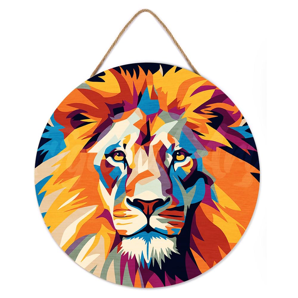 Figured'Art Paint by Numbers Kit for Adults on Wood Slice, 11.8in Diameter - Lion - Craft Art Painting DIY Canvas Figured'Art