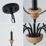 6-Light Wood Chandelier for Dining Room, Black Farmhouse Chandelier, Modern Light Fixtures Over Table, Rustic Candle Ceiling Chandelier for Living Room Bedroom Entryway Kitchen, 32.5" Diameter maesta