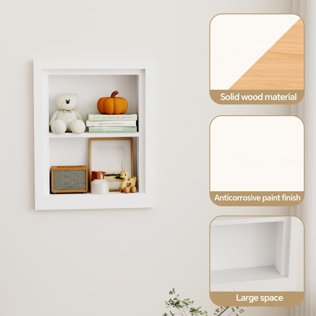 Solid Wood 14 X 18 Recessed Medicine Cabinet,2-Tier, Medicine Cabinet Organizer,Wall Niche, Bathroom Wall Cabinet, recessed bathroom Cabinet,Recessed Wall Cabinet, Bathroom Cabinet With Storage, White BPMFDTNL