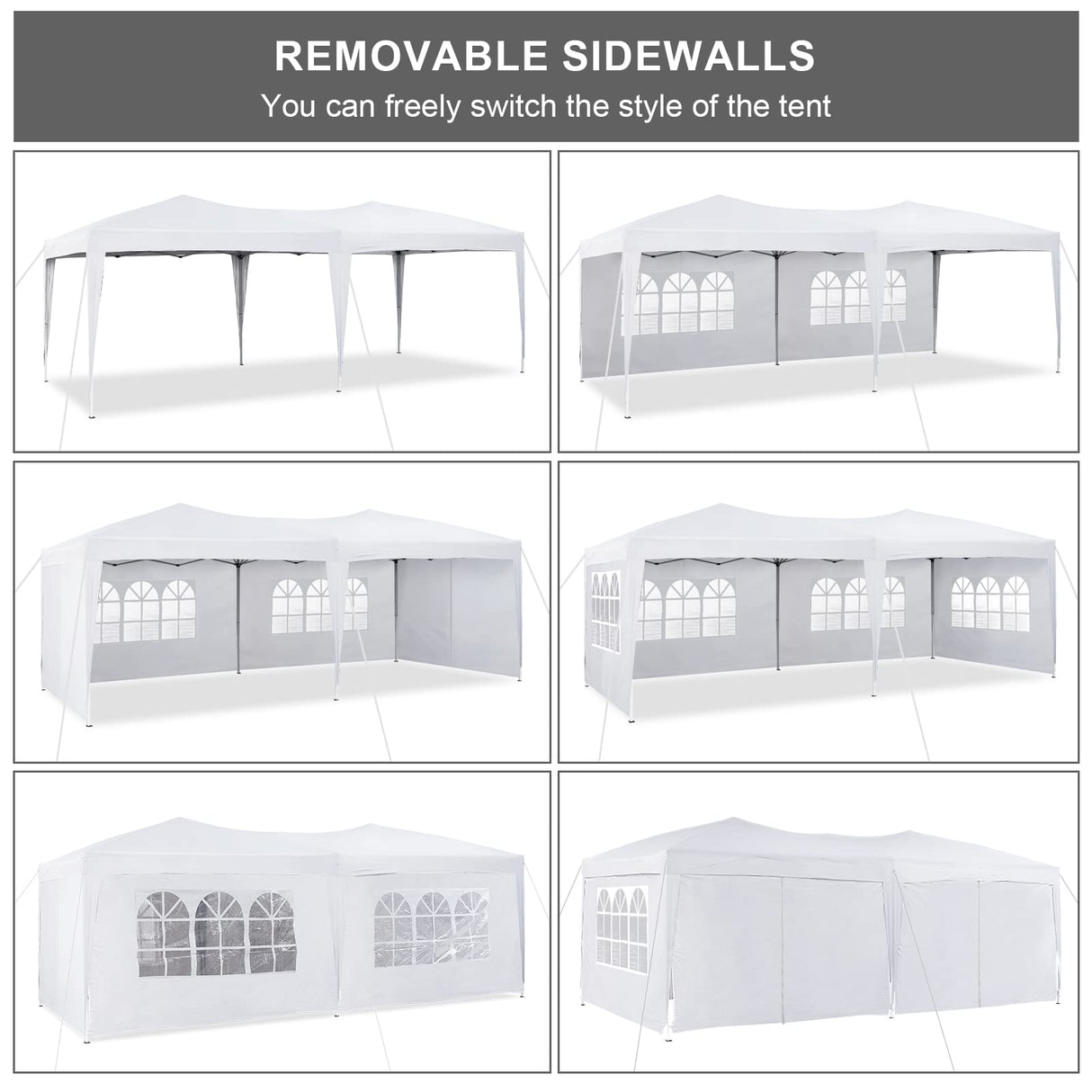 TUKAILAI 10' x 20' Pop Up Gazebo Marquee, Anti-UV Party Wedding Tent Event Shelters with 6 Removable Sidewalls & Carry Bag, Heavy Duty Instant Canopy for Outdoor Camping Garden Patio (White) TUKAILAi