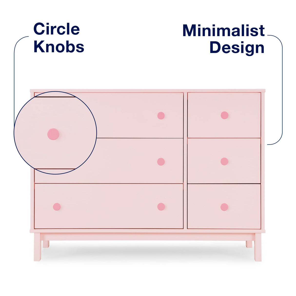 GAP babyGap Legacy 6 Drawer Dresser with Interlocking Drawers - Greenguard Gold Certified, Blush Pink/Dark Pink Delta Children