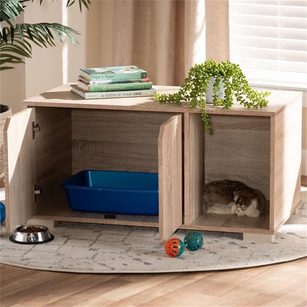 Baxton Studio Jasper Cat Litter Box Cover House, Oak (157-9543-HiT) Baxton Studio