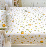 100% Cotton Fitted Sheet with Elastic Band +2pc Pillowcases Orange Fruit Print Double Queen Cal-King Size Mattress Cover for Girls Boys B99A (Queen (U.S. Standard)) Generic