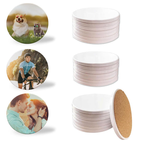 Sublimation Blanks Drink Coasters Round Ceramic Absorbent Coasters for Tabletop Protection, DIY Crafts, Painting, and Home Decor（24） Bovnobca