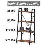 BON AUGURE Industrial Ladder Shelf Bookcase, 4 Tier Rustic Ladder Bookshelf, Standing Leaning Book Shelves for Living Room (Rustic Oak) BON AUGURE