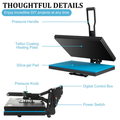 SmarketBuy Heat Press 16x24 Inch, High Pressure Clamshell Heat Press Machine 1800W, Large Heat Press Digital Control Heat Transfer Machine for T Shirts