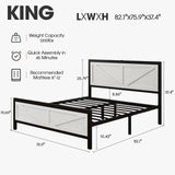 Siihnon Rustic Bed Frame King Size with Barn Door Headboard, LED Bed Frame with Charging Station, Industrial Platform Metal Bed Frames, No Box Spring Needed, Easy Assembly, White Siihnon