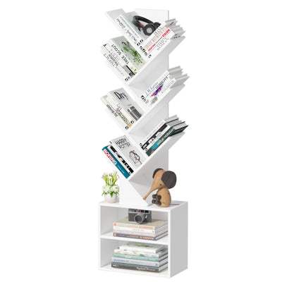 SHEEPAM 10 Tier Tree Bookshelf,Floor Standing Wood Tall Bookcase for Narrow Space, Storage Organizer Bookshelves for Books, Book Case for CDs/Movies/Books,Home Office,Living Room, Bedroom