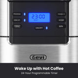 Gevi 10-Cup Drip Coffee Maker with Built-in Grinder, Programmable Brew Coffee Machine with Timer, Reusable Filter, 1.5L Water Tank, Coffee Pot, Warming Plate Burr Grinder Combo Gevi