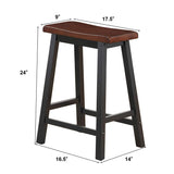 COSTWAY Saddle Stools Set of 2, 24-inch Height Vintage Counter Height Chairs with Solid Wood Legs, Modern Backless Design Indoor Bar Stools for Kitchen, Dining, Pub and Bistro, Brown COSTWAY