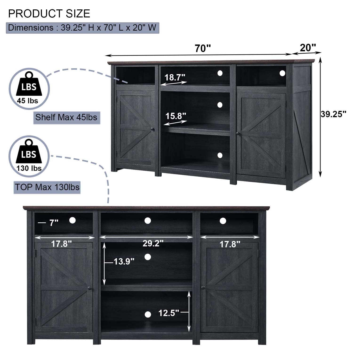 IFGET Farmhouse TV Stand for TVs Up to 80 inches, 39" Tall Highboy Entertainment Center w/Barn Door, Large Wood Rustic TV Console Cabinet w/Adjustable Shelves for Living Room, 70inch, Dark Gr - WoodArtSupply