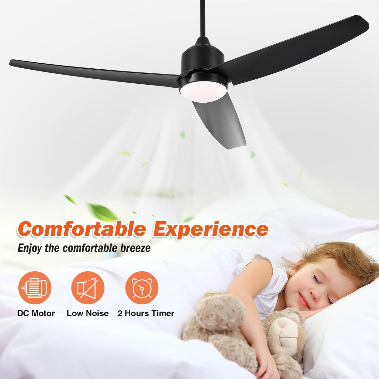 BZX Waterproof Outdoor Ceiling-Fan with Light - 52" Modern Ceiling Fans with 3 Colors LED Light, App & Remote Control, Quiet DC Motor, for Patios Gazebo, Black BZX
