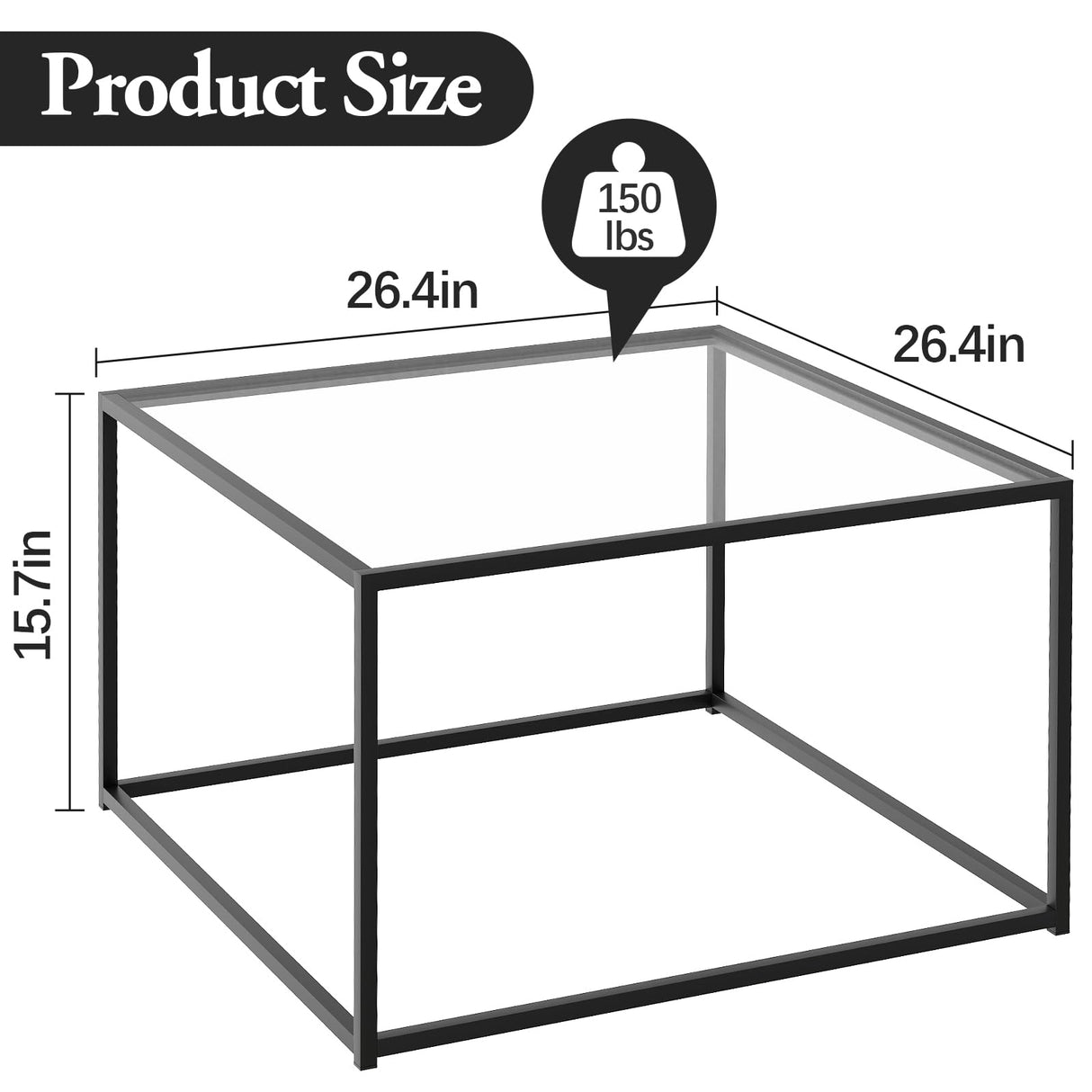 Black Glass Coffee Table for Living Room,Square Coffee Tables for Small Spaces,Simple Tea Cocktail Modern Center Tables, Living Room Tables,Easy Assembly,26 * 26in（Black & Clear Glass） Adompacat