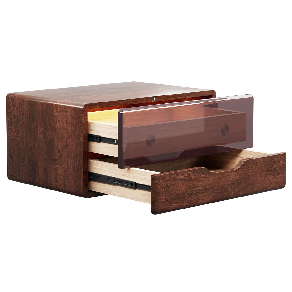 MUSSTUFIC Floating LED Nightstand, Smart Sensor Bedside Wall Mounted Wood Side End Table with 2 Storage Drawers for Bedroom Dorm Small Space, Dark Walnut (Walnut, 1 pcs) MUSSTUFIC