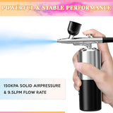 Airbrush Sets Air Brush Kit With Air Compressor Nail Paint Wireless Air Brush for Barber, Nail Art, Cake Decor, Makeup, Model Painting (Silver black) crpen