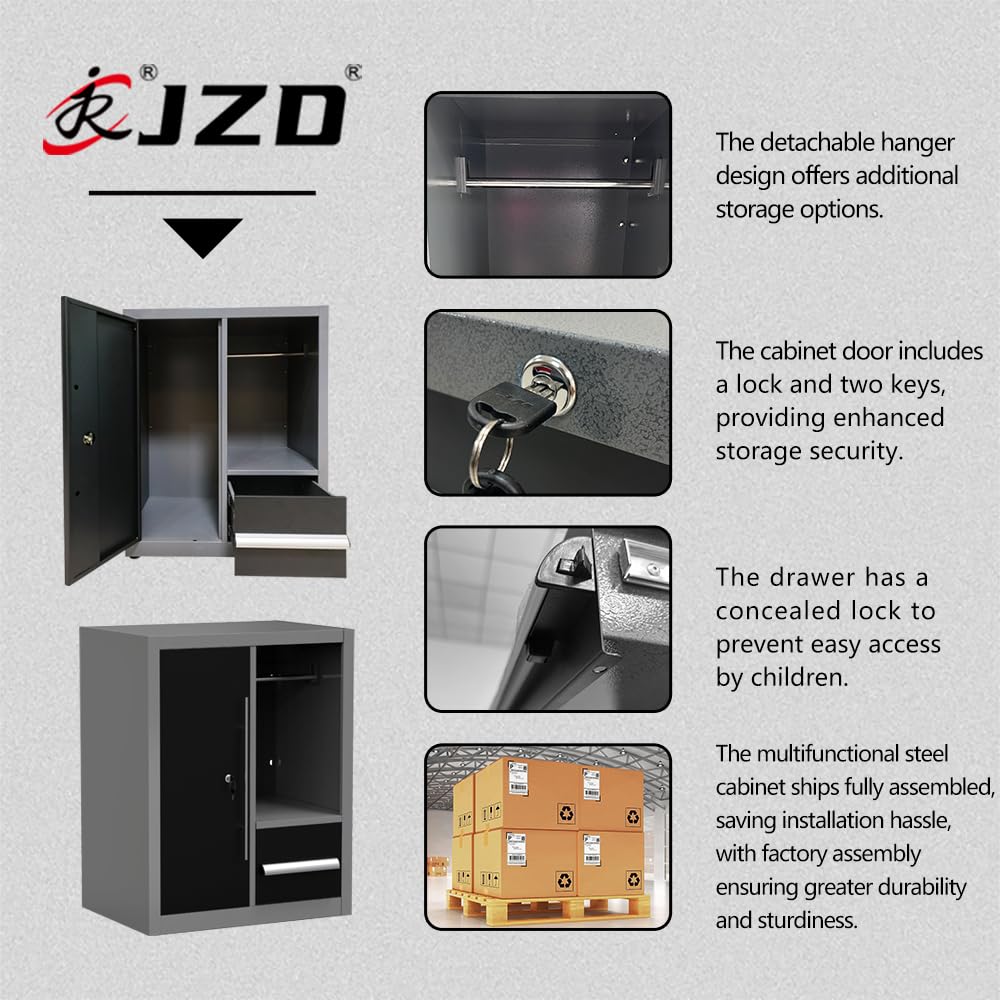 JZD Workshop Cabinet Set System with Wood Tabletop, for Garage Organization, Wall Mounting Not Necessary JZD