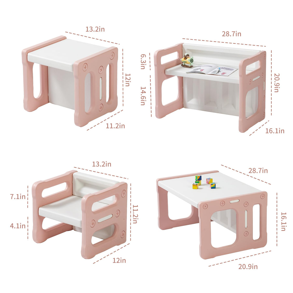 Hulaibit Kids Table and 2 Chairs Set, Montessori Weaning Table and Chairs for Toddlers Age 1-6, Plastic Activity Table for Reading/Eating/Playing, Gift for Boys & Girls, Pink Hulaibit