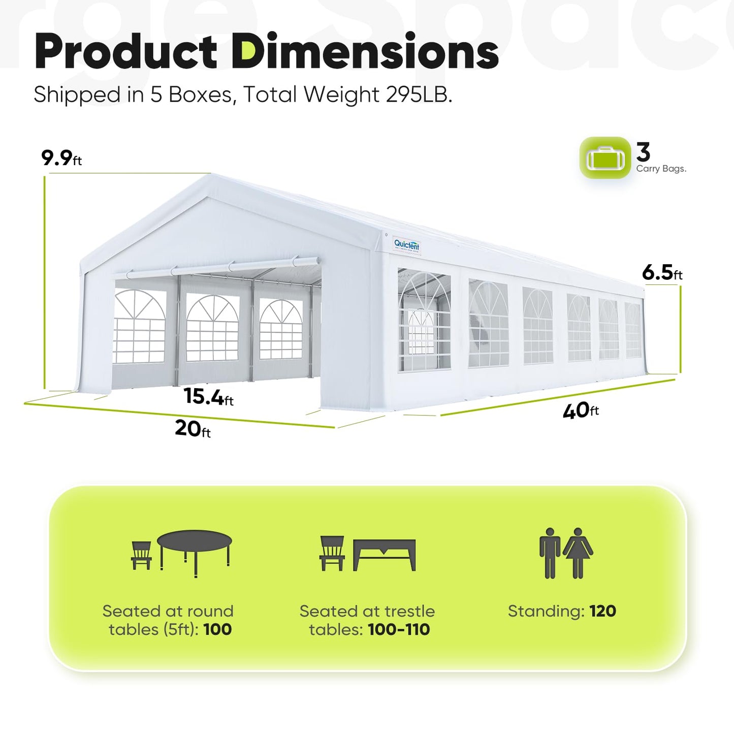 Quictent 20x40ft Party Tent Heavy Duty Outdoor Canopy Tent Carport Wedding Event Shelter BBQ Wedding Tents for Parties with Storage Bags