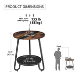 MOFAIN 2 Tier Coffee Table in Living Room, Industrial Style Round Coffee Table with Metal Tray, Wood Small Outdoor Coffee Table for Bedroom Balcony Patio, Rustic Brown MOFAIN