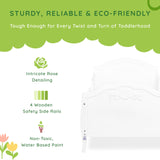 SweetPea Baby Rose 3-in-1 Convertible Toddler Bed in White, Greenguard Gold Certified, JPMA Certified, Safety Rails, Made of Sustainable New Zealand Pinewood Sweetpea Baby