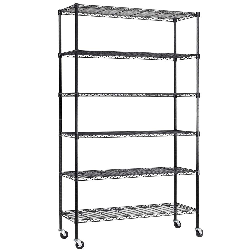 FDW Wire Shelving Unit with Wheels Steel 6 Tier Heavy Duty Layer Rack Storage Metal Shelf Garage Organizer Wire Rack Shelving Adjustable Utility 2100 LBS Capacity-18x48x82 inch (Black) FDW
