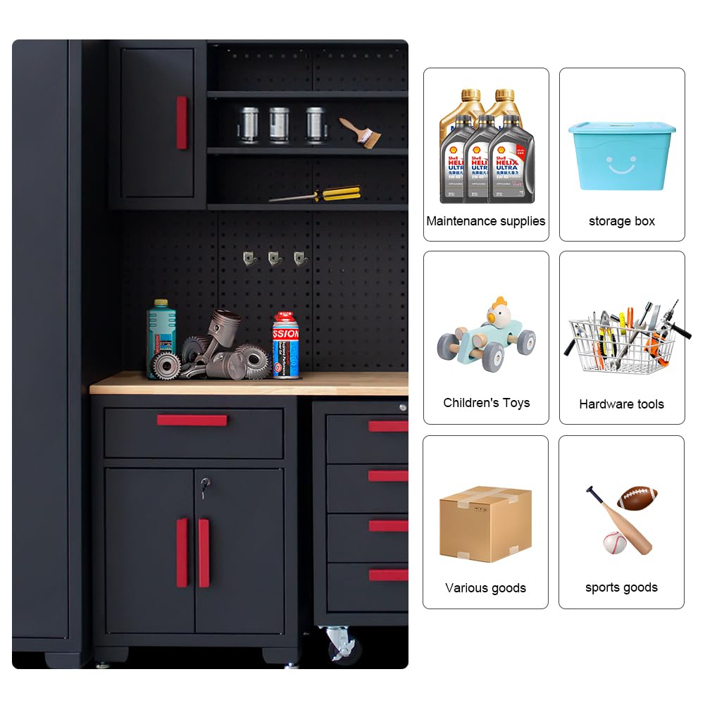 Metal Garage Cabinets and Storage System，9 PCS Heavy Duty Steel Lockable Cabinets for Gym,School,Garage,Home, Office,Utility Room Black - WoodArtSupply