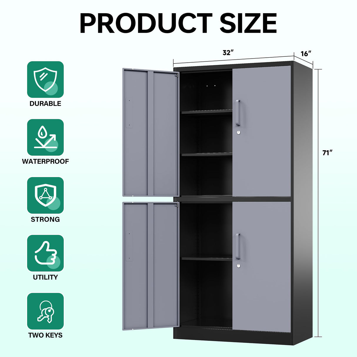 Letaya Metal Storage Cabinets with Lock Door and Shelves, Steel Garage Tool Cabinets for Home,Office, Warehouse,Lockers(71"-Black Gray) Letaya