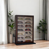 TIMELYBUYS 14 Piece Large Ebony Wood Eyeglass Sunglass Display Wall Hanging Case and Storage Organizer Box and Stand TIMELYBUYS