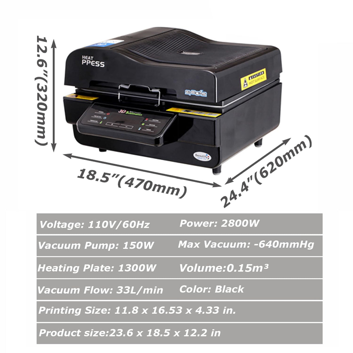 INTSUPERMAI 3D Heat Press Multi-Functional Sublimation Machine 110V 2800W 3D Vacuum Sublimation Heat Press Machine for Mugs Phone Case Plate and Glasses Photo Frame Sublimation Craft INTSUPERMAI