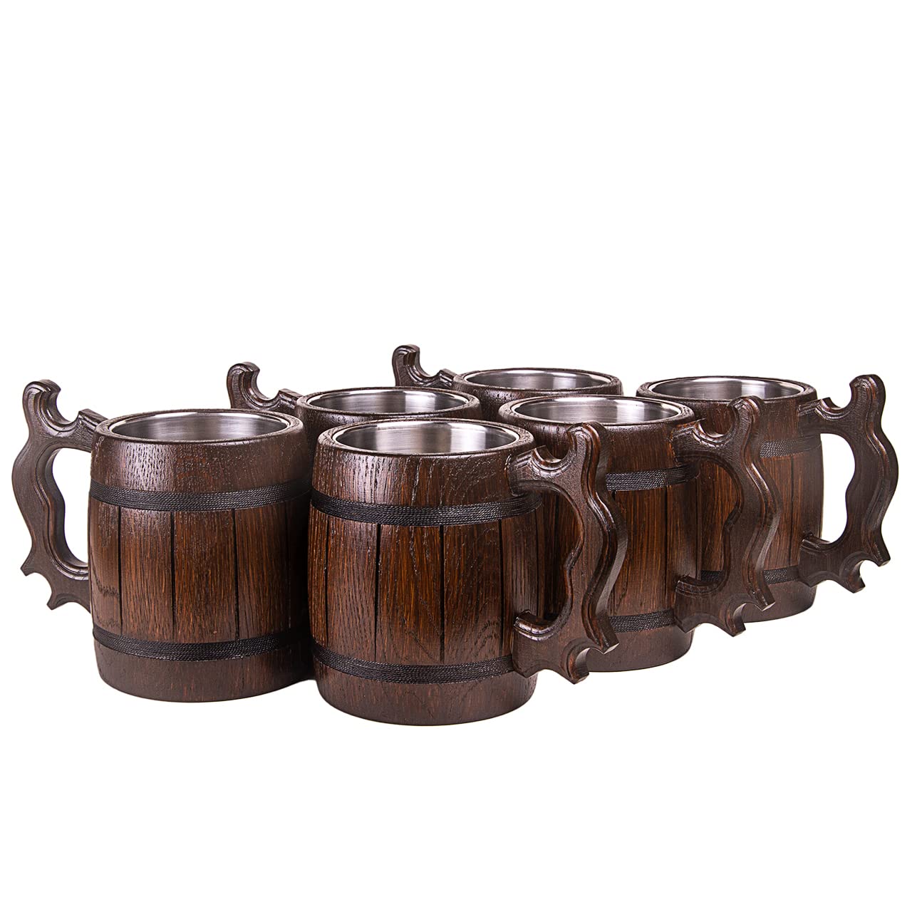 Set of 6 Handmade Wooden Beer Mug of Wood Eco Friendly Great Gift Ideas - WoodArtSupply