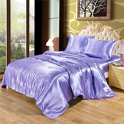 DREFEEL Hotel Quality Solid Lilac/Lavender Duvet Cover Set Twin/Single Size Silk Like Satin Bedding with Hidden Zipper Ties Soft Stain Resistant Quilt/Comforter Cover Set DREFEEL