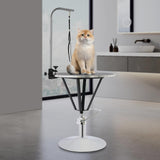 LUNUMAOS Hydraulic Pet Grooming Table with Adjustable Arms, 360 Degree Table Top Swivel Maximum Load 220 lbs Professional Pet Grooming Table, 34in Hydraulic (Black,Round) LUNUMAOS