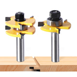 2 PCS Tongue and Groove Router bit Set，Router bits 1/2 Shank，Tongue and Groove Router bit，Router bits for Woodworking，Mortise and Tenon Tools，3-Tooth Adjustable T-Shaped Wood Router bit yqlbgprj