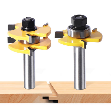 2 PCS Tongue and Groove Router bit Set，Router bits 1/2 Shank，Tongue and Groove Router bit，Router bits for Woodworking，Mortise and Tenon Tools，3-Tooth Adjustable T-Shaped Wood Router bit yqlbgprj