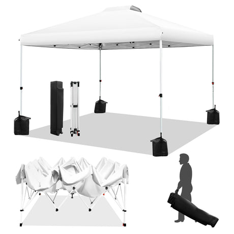WEIZE Pop up Canopy Tent 10x10ft, 1-Button Push Setup, Instant Portable Shelter, Adjustable Height, Portable Roller Bag, 4 Weight Bags, Guy Ropes & Stakes Included, White WEIZE