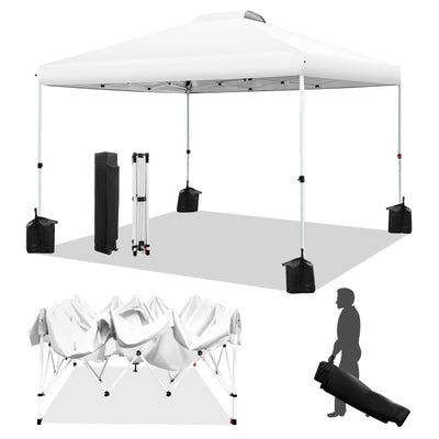 WEIZE Pop up Canopy Tent 10x10ft, 1-Button Push Setup, Instant Portable Shelter, Adjustable Height, Portable Roller Bag, 4 Weight Bags, Guy Ropes & Stakes Included, White