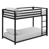 DHP Miles Low Metal Bunk Bed Frame for Kids, With Built-in Ladder, High Guardrail and Metal Slats, Floor Bed Bottom Bunk, No Boxspring Required, For Small Spaces, Twin-Over-Twin, Black DHP