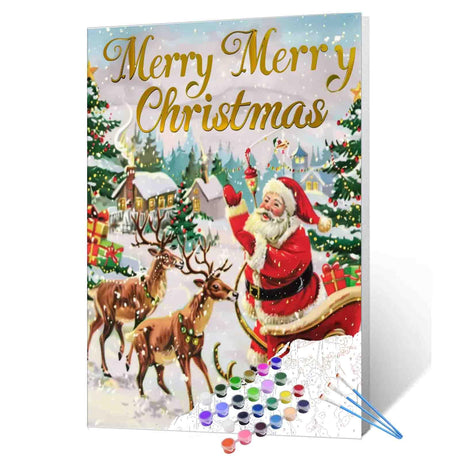 Tucocoo Merry Christmas Painting Santa Claus Paint by Number Kits 16 x 20 inch Canvas DIY Animal Deer Oil Painting for Adults Beginner with Brushes and Acrylic Home Decor Landscape Art(Frameless Tucocoo