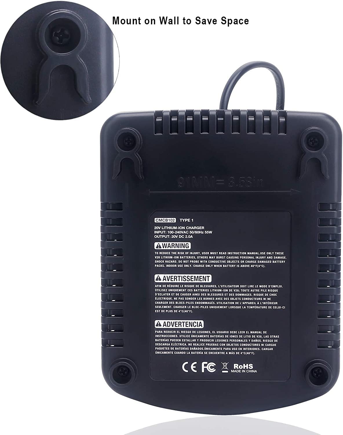 Qbmel 20V Battery Charger Replacement for Craftsman V20 Lithium Ion 20Volts Battery CMCB104 CMCB202 CMCB201 CMCB209 CMCB205 CMCB100 CMCB102 CMCB101 with USB Port(Only for 20V,not for 19.2V) Qbmel