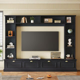 JIJIWANG Large Wall Unit Entertainment Center with Bookshelves for TVs Up to 78'', Modern TV Console with Cabinets and Open Shelves, 4-in-1 TV Stand with Golden Handles, Black, 104.2''W*81.2''H JIJIWANG