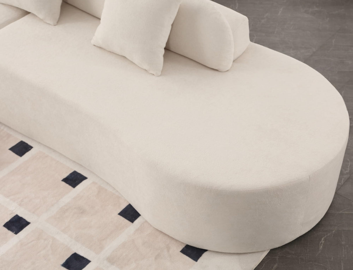 Tosaronia 130.5"*37" Modern Curved Combination Sofa with Terrycloth Fabric,3 Pillows Minimalist Sofa Couch for Primary Living Space, Living Room, Apartment, Office, Bedroom(Beige) Tosaronia