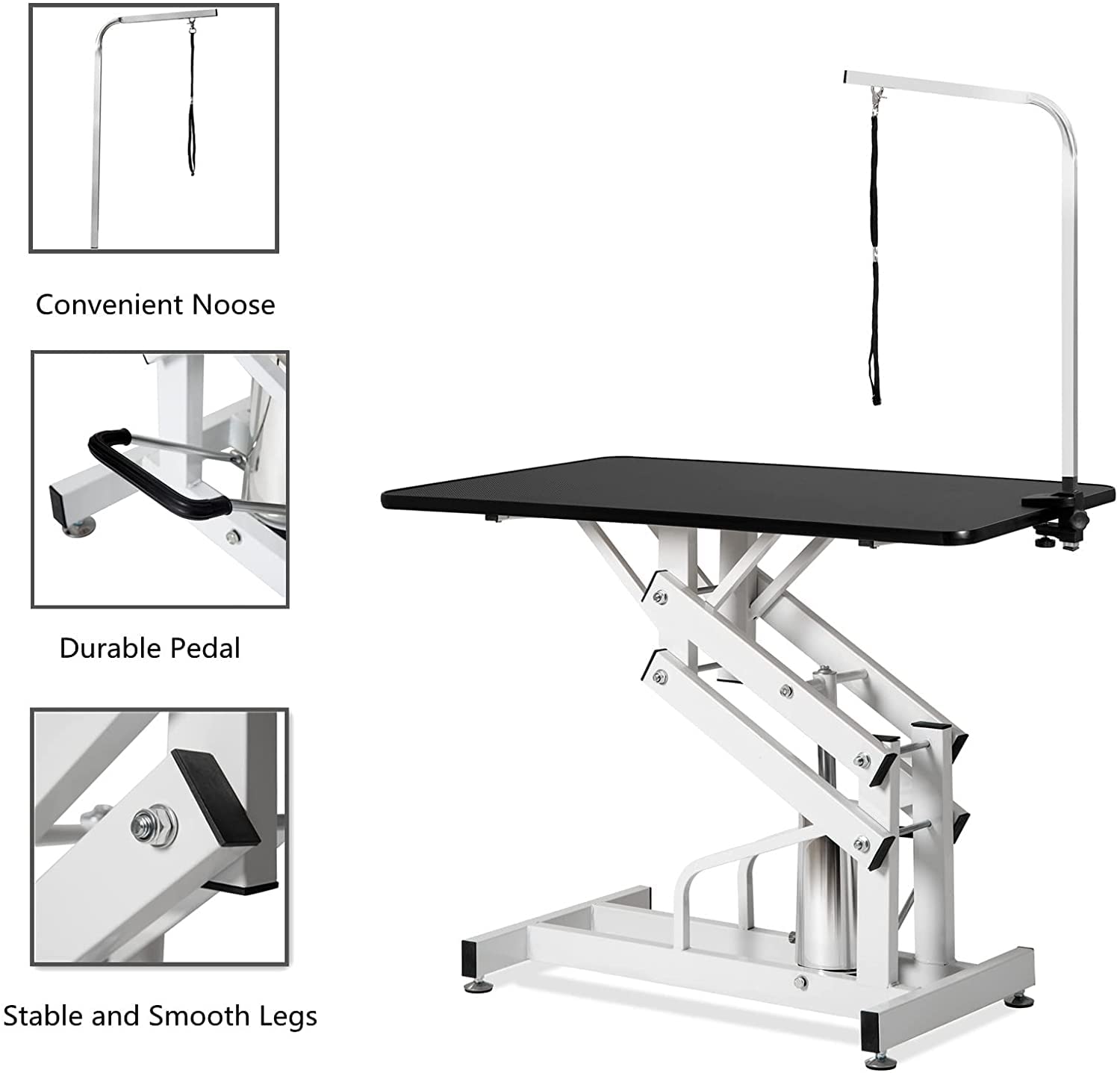 puppykitty Hydraulic Dog Grooming Table for Small/Large Dogs, Heavy Duty Professional Pet Grooming Table with Adjustable Overhead Arm and Noose, Range 21-36 Inch, Black - WoodArtSupply