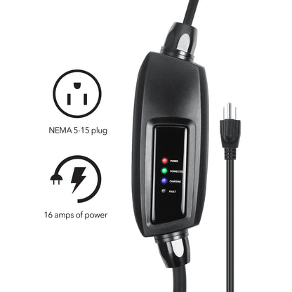 Lectron Electric Vehicle Charger 16 Amp - Level 1 EV Charger (110V) with 21ft Extension Cord & Nema 5-15 Plug Compatible with All J1772 EVs - WoodArtSupply