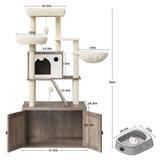 Cat Tree With Litter Box Enclosure Hidden Cat Washroom Furniture Multipurpose Litter Box Enclosure, Cat Tree and Condo With Large Platform, Cats House, Full Sisal Posts, Removable Washable Cushion PtioHavn