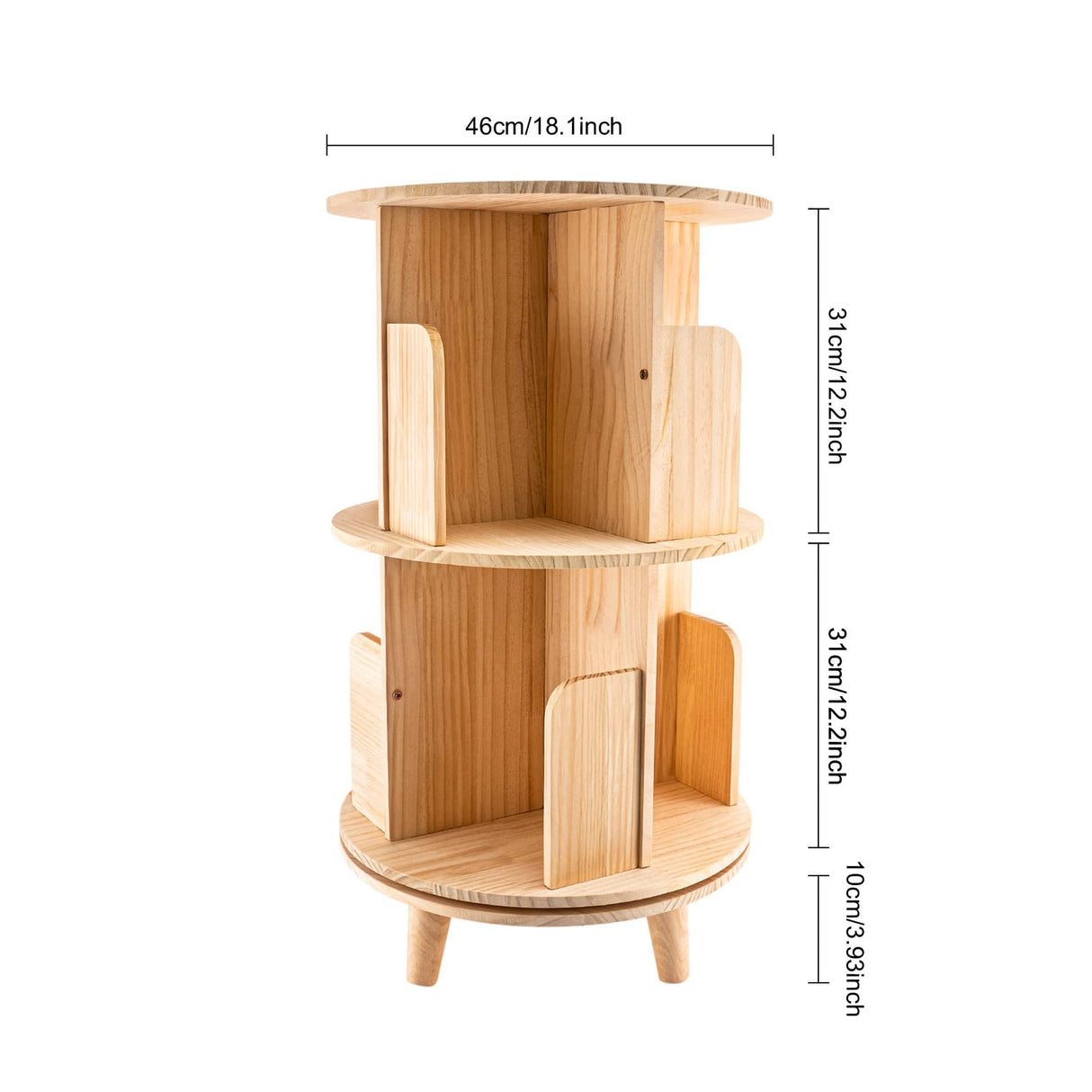 Bazargame 360° Rotating 2-Tier Wood Bookshelf Organizer for Home and Office Bazargame
